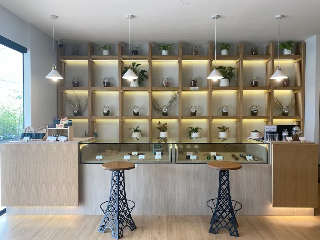 Bud & Bloom dispensary counter and cultivar display in Phuket