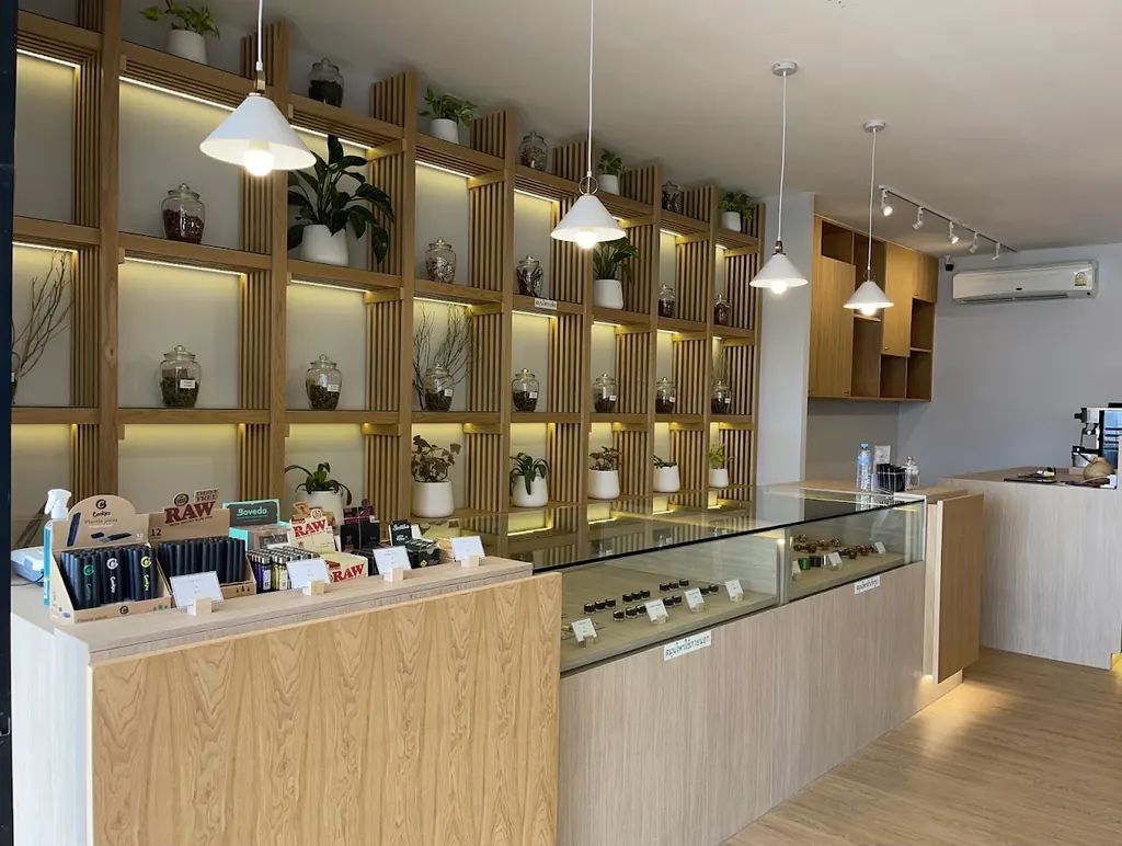 Inside Bud & Bloom medical cannabis dispensary at Boat Avenue Bang Tao Phuket